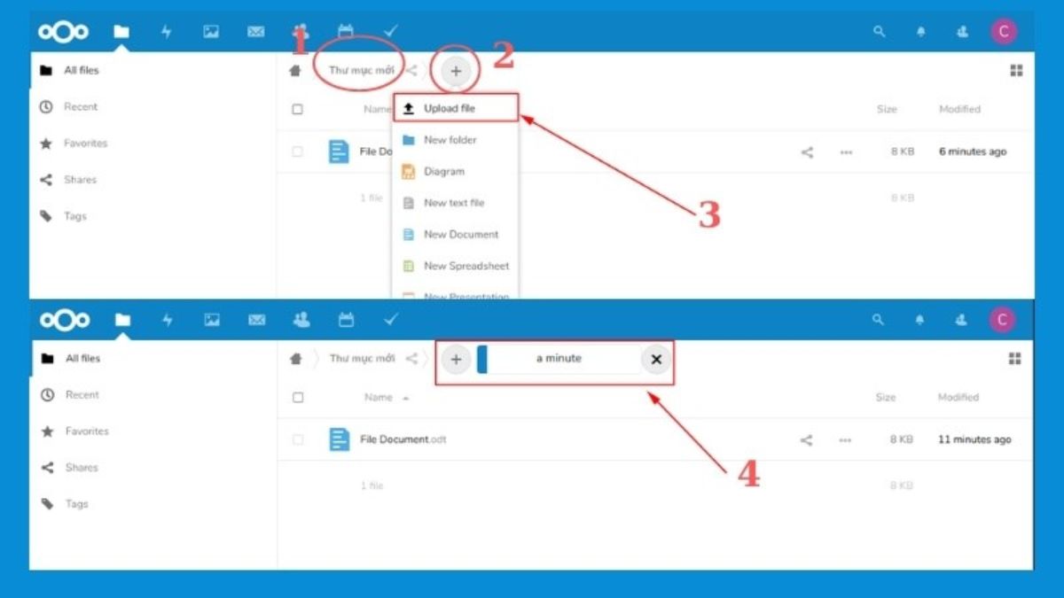 Upload file trên Nextcloud