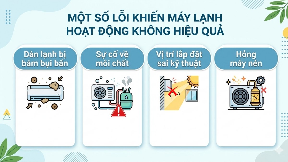 Một số lỗi khiến máy lạnh hoạt động không hiệu quả