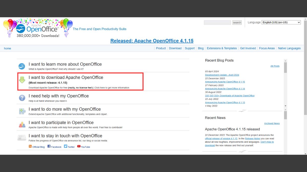 Hướng dẫn cách tải trọn bộ OpenOffice - bước 1