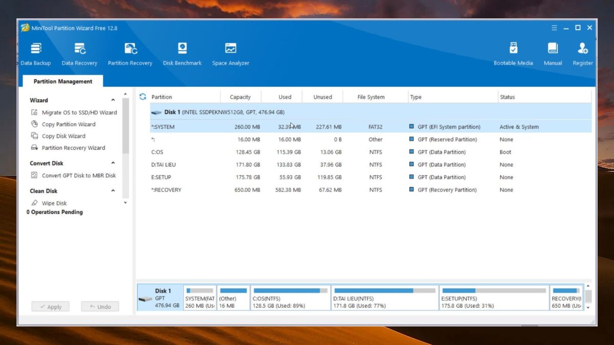 phần mềm gộp ổ cứng - MiniTool Partition Wizard