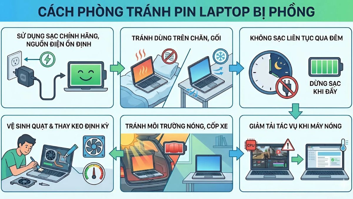 Cách phòng tránh pin laptop bị phồng