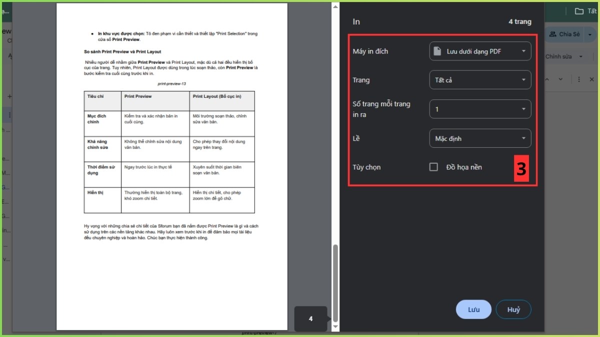 Print Preview trong Google Docs bước 2