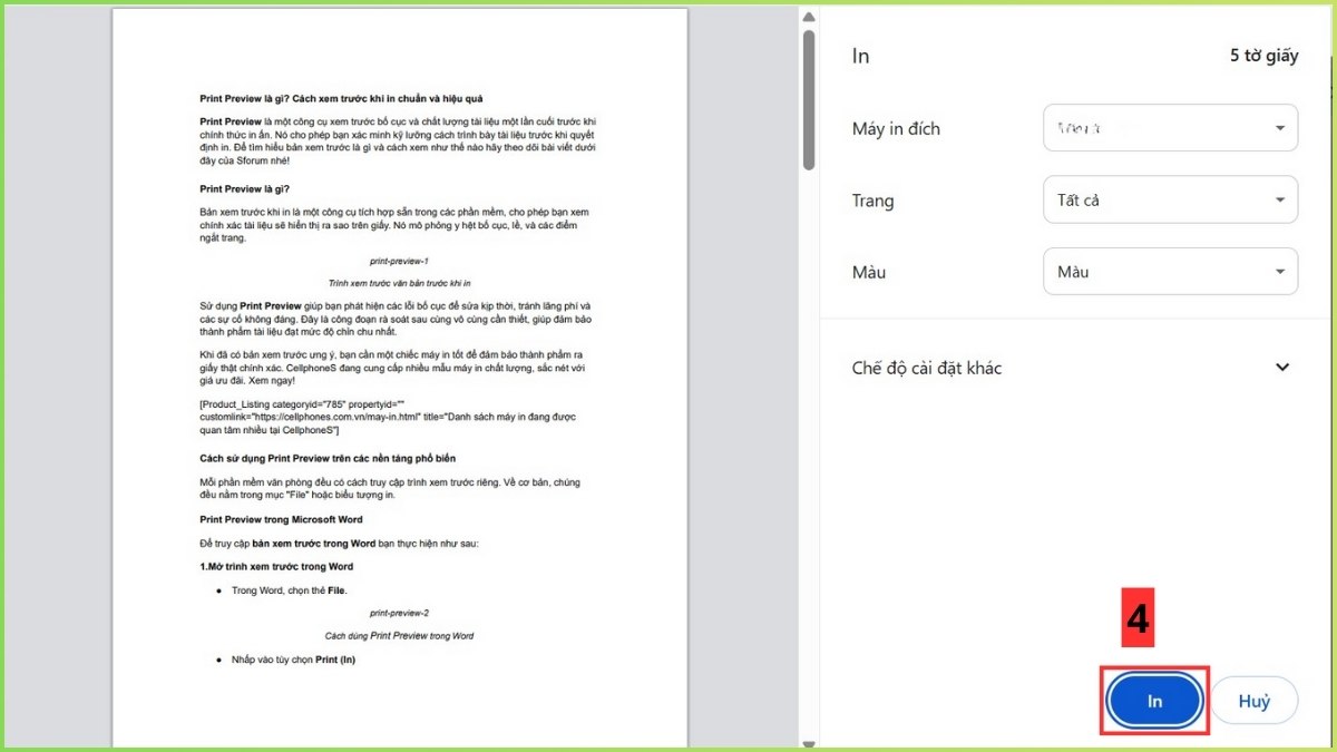 Print Preview trong Google Docs bước 3