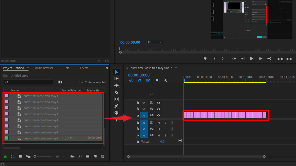 Tạo video time lapse chuyên nghiệp bằng Adobe Premiere bước 1 còn lại