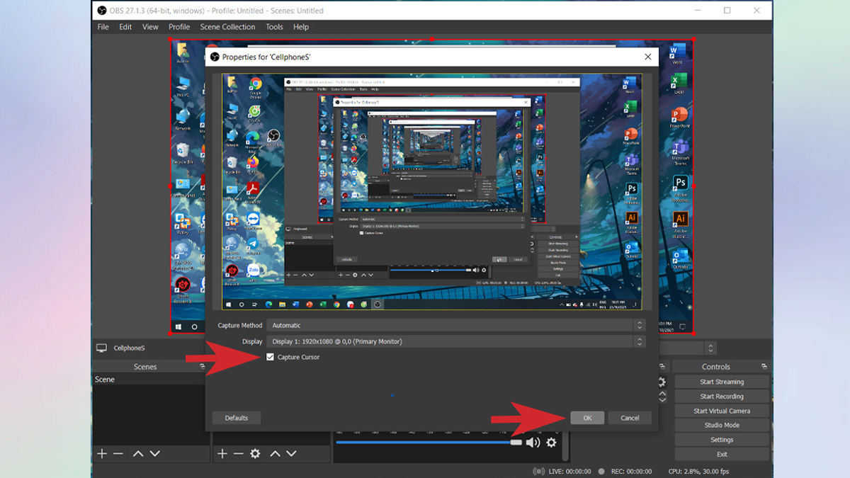 Cách quay time lapse trên máy tính Windows bằng OBS bước 1 còn lại