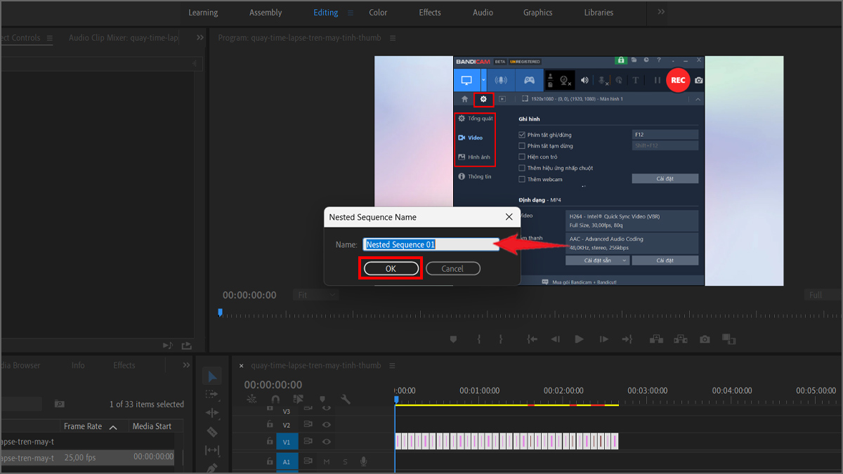 Tạo video time lapse chuyên nghiệp bằng Adobe Premiere bước 2 tiếp theo