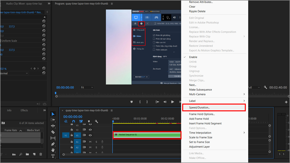Tạo video time lapse chuyên nghiệp bằng Adobe Premiere bước 2 kế tiếp