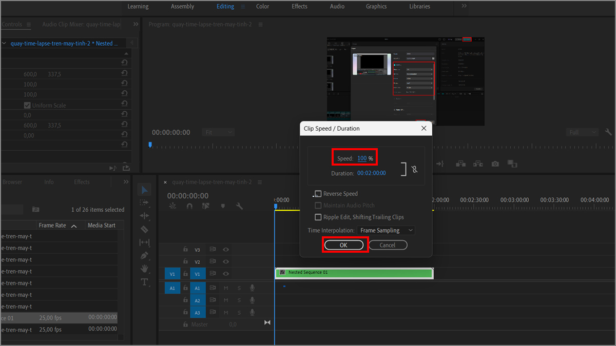 Tạo video time lapse chuyên nghiệp bằng Adobe Premiere bước 2 còn lại