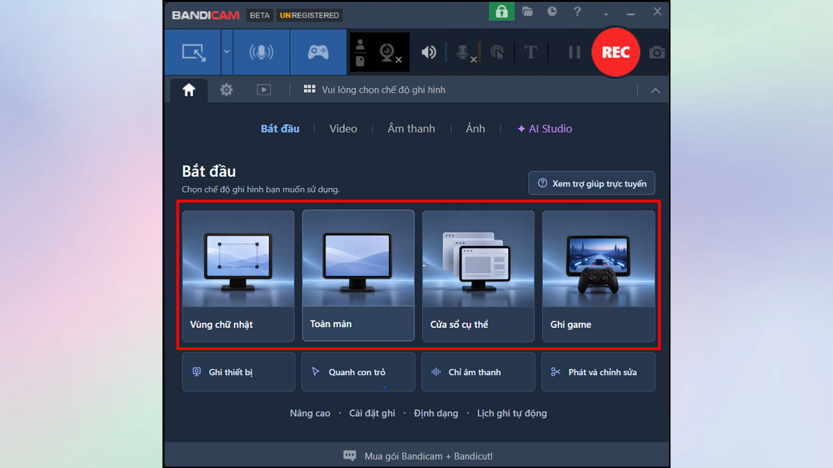 Cách quay time lapse trên máy tính Windows bằng Bandicam bước 1