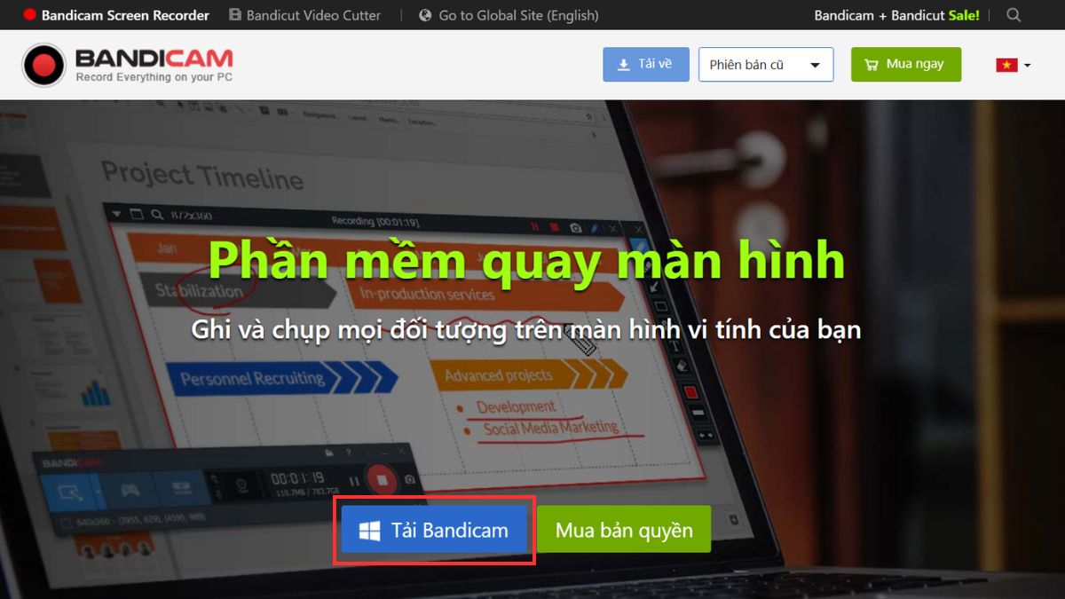 record màn hình máy tính bằng phần mềm Bandicam - bước 1