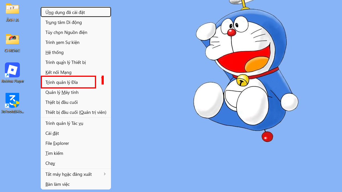 Xóa phân vùng Recovery bằng Disk Management bước 1