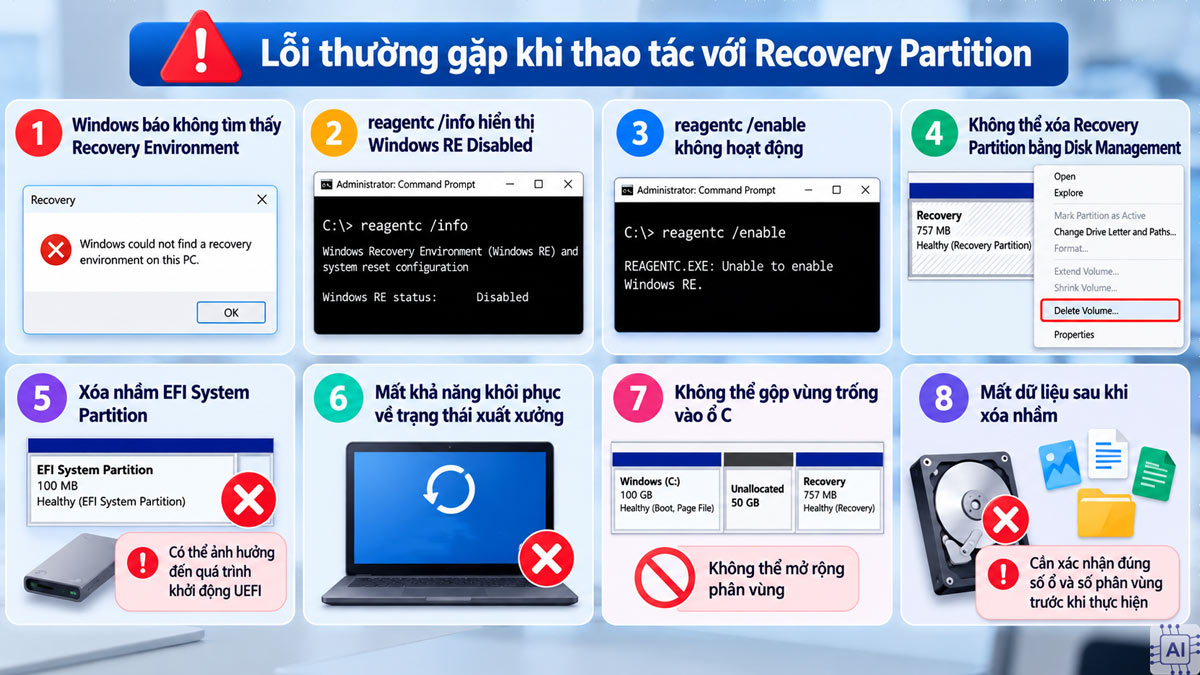 Lỗi thường gặp khi thao tác với Recovery Partition là gì?