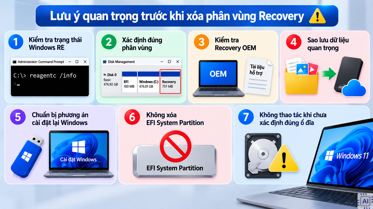 Lưu ý quan trọng trước khi xóa phân vùng Recovery