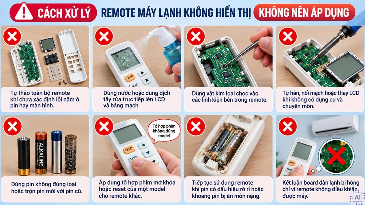 Cách xử lý remote máy lạnh không hiển thị không nên áp dụng