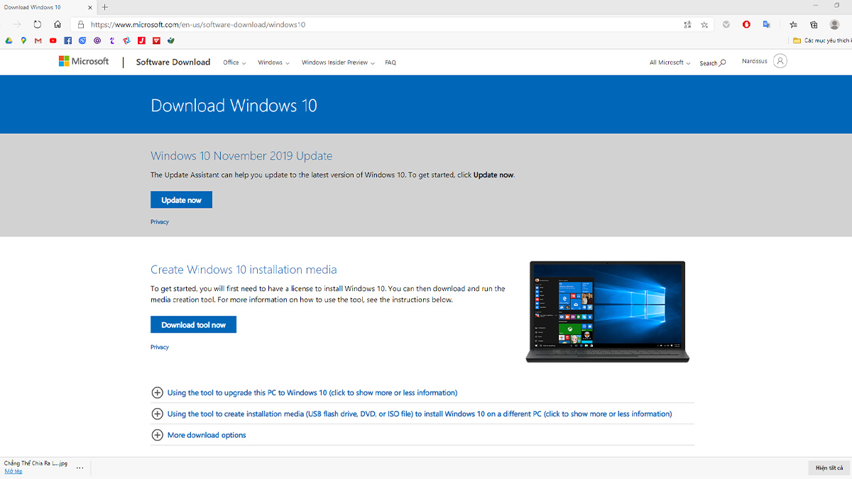 Cách tải tệp ISO của Windows 10 từ trang chủ Microsoft - bước 1