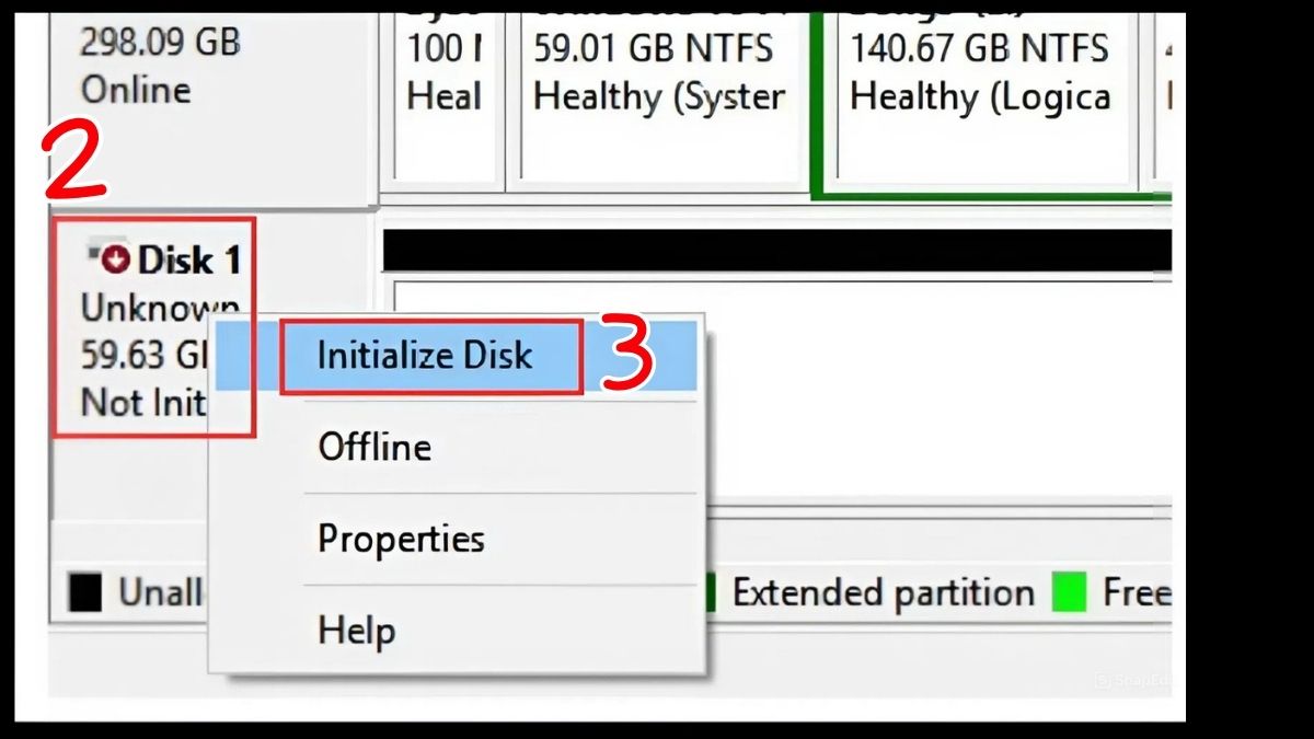 Cách sửa ổ cứng SSD không nhận bằng sửa Ổ SSD báo Not Initialized bước 2