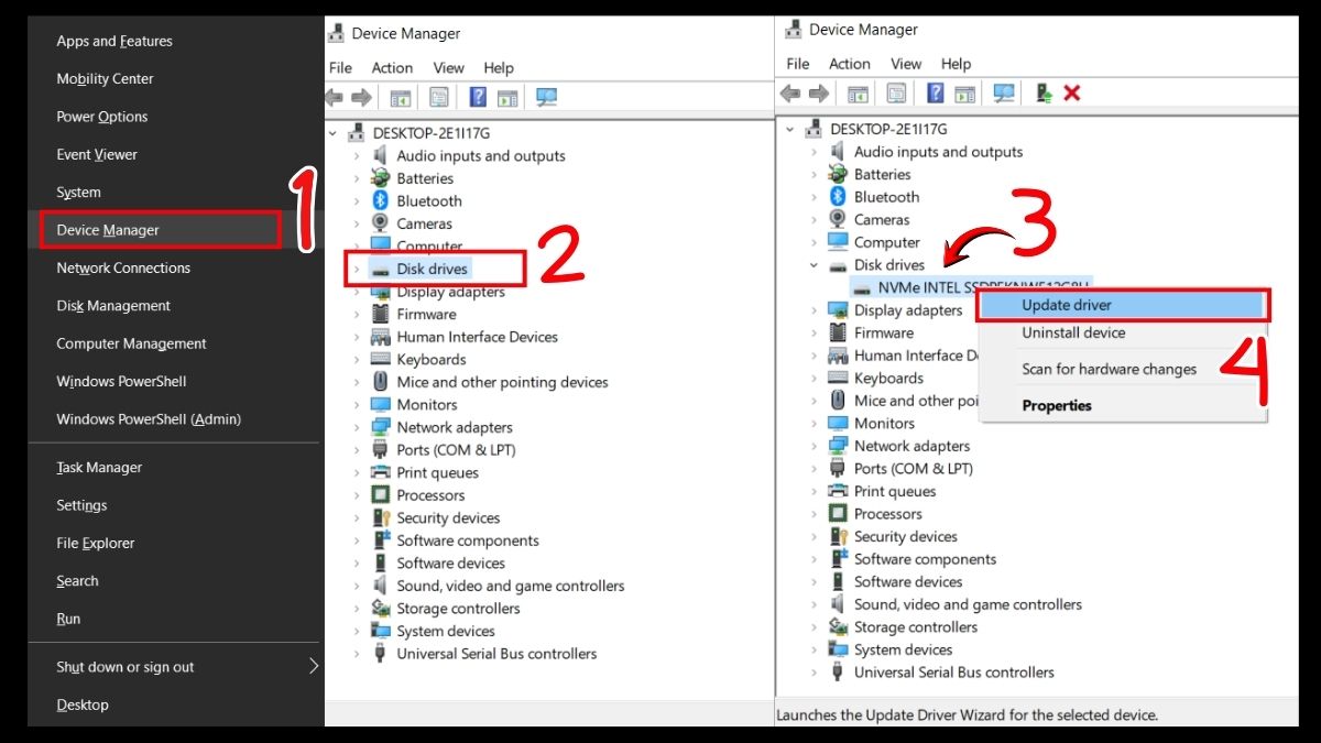 Cách sửa ổ cứng SSD không nhận bằng cập nhật driver ổ đĩa