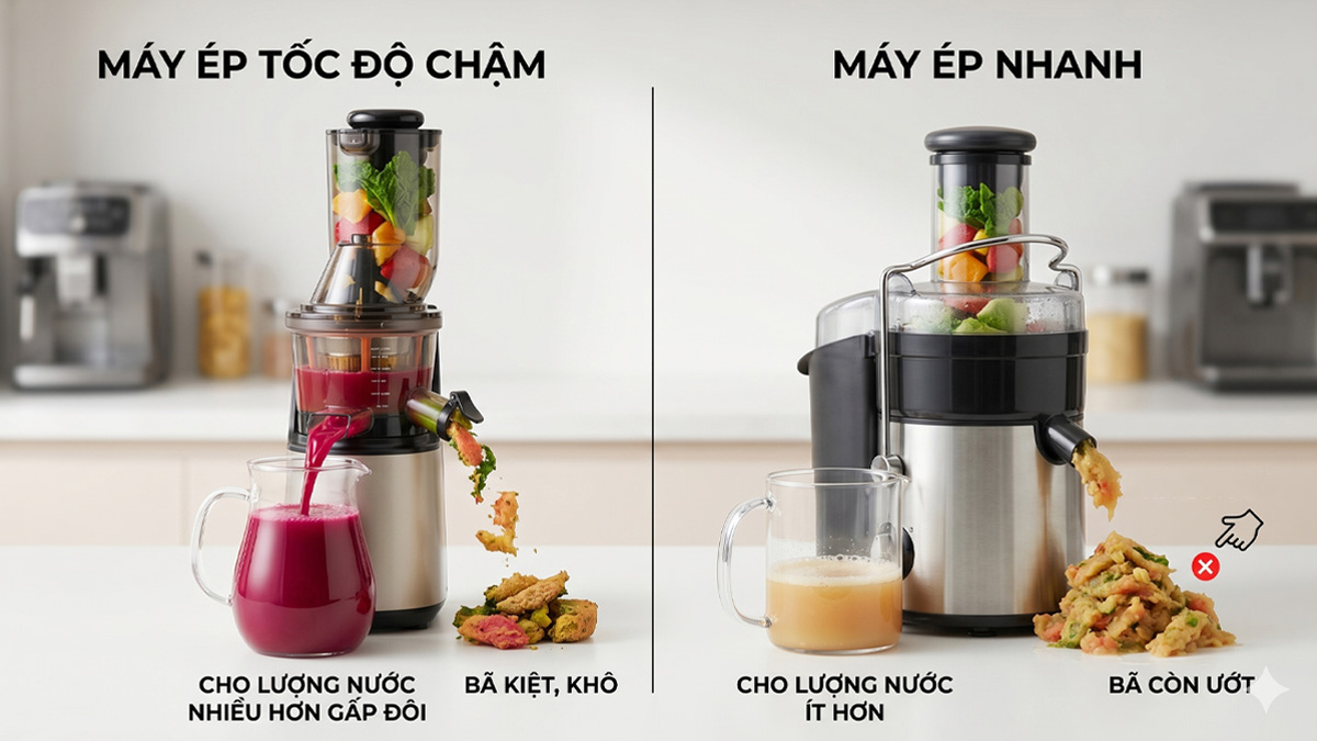 So sánh máy ép chậm và máy ép nhanh về hiệu suất ép