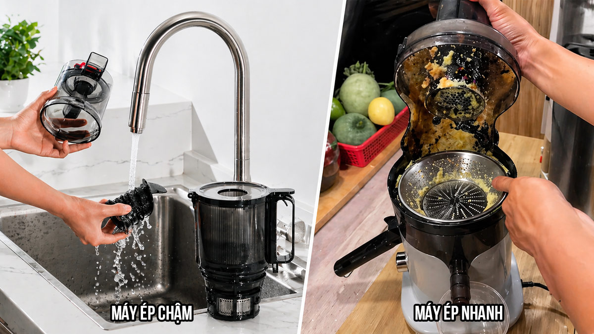 So sánh máy ép chậm và máy ép nhanh về vệ sinh