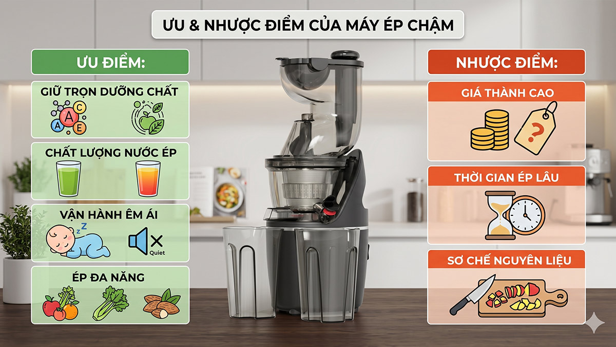 Ưu nhược điểm của máy ép chậm