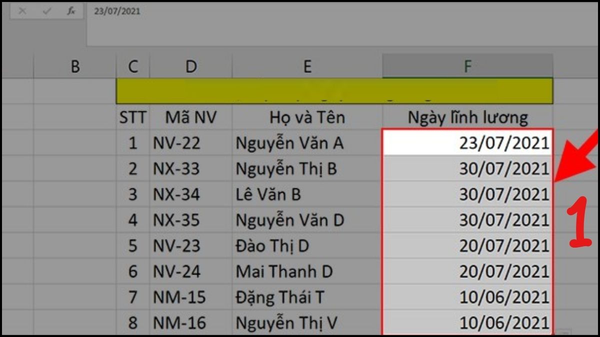 cách Sort Excel khi sắp xếp theo ngày tháng bước 1
