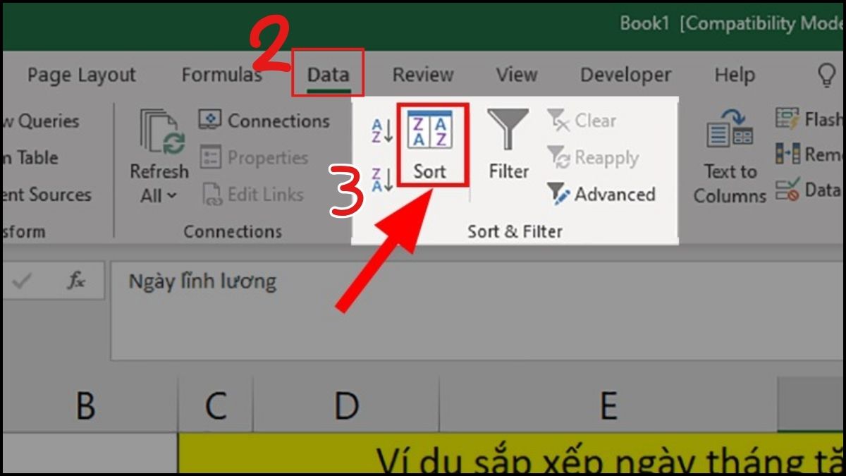 cách Sort Excel khi sắp xếp theo ngày tháng bước 2