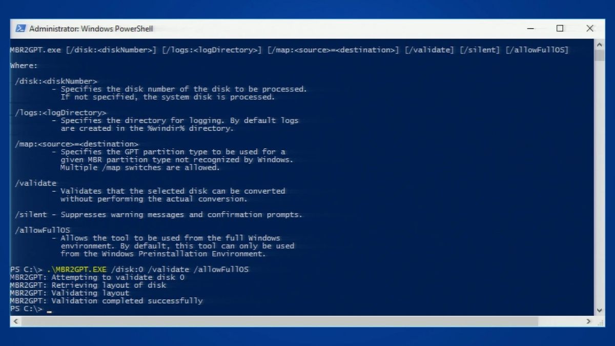 tính năng nổi bật trên Windows 10 LTSC - MBR2GPT.EXE - Dòng lệnh mới