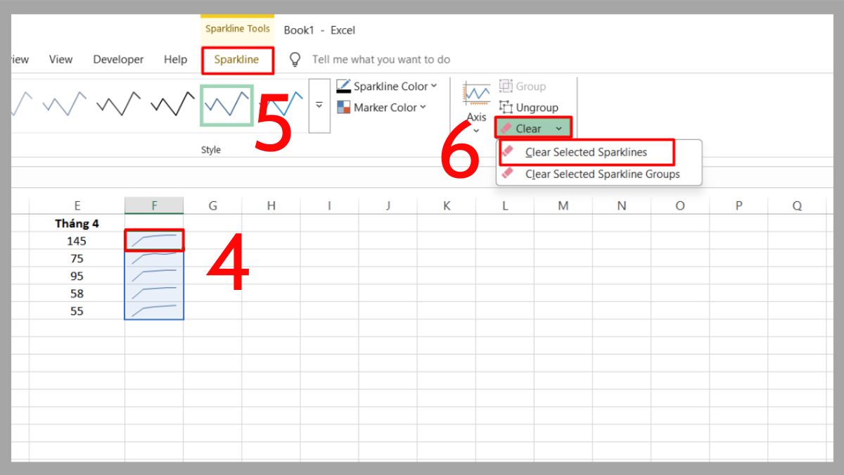 Cách xóa hoặc chỉnh sửa Sparkline trong Excel bước 3