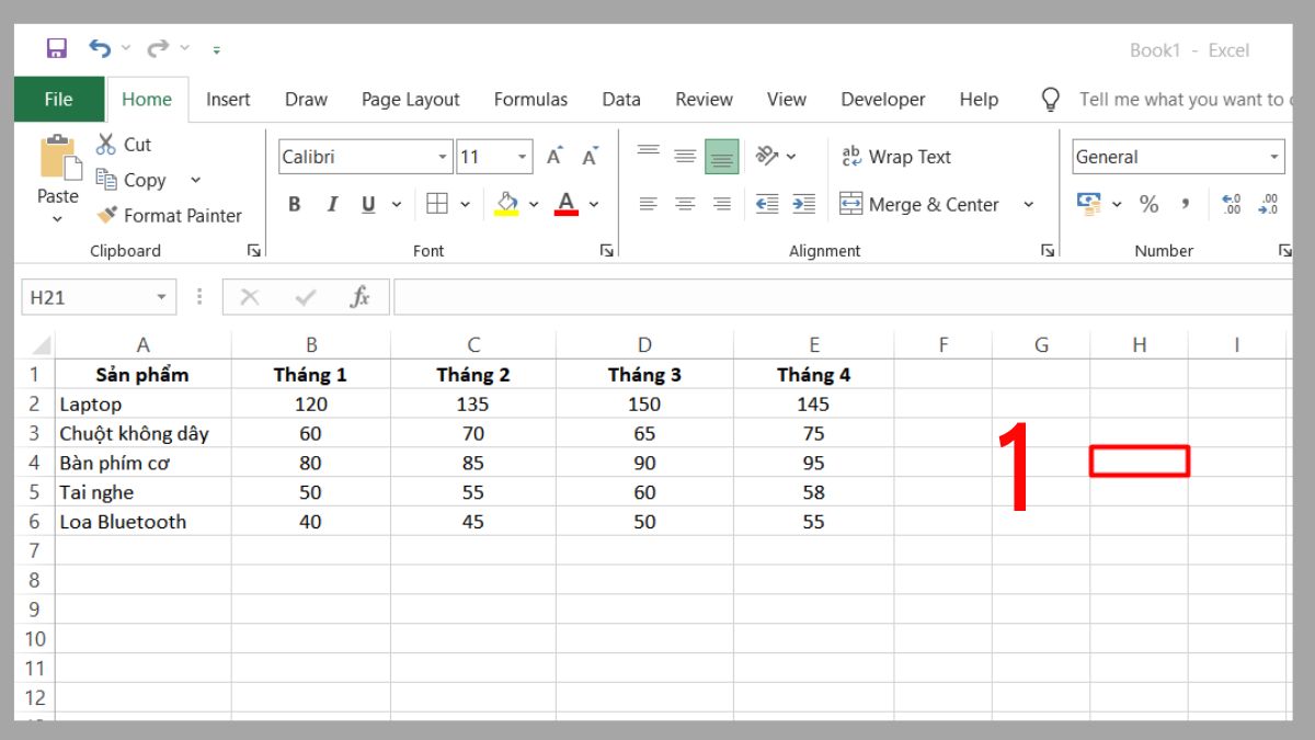 Hướng dẫn cách chèn Sparkline trong Excel bước 1