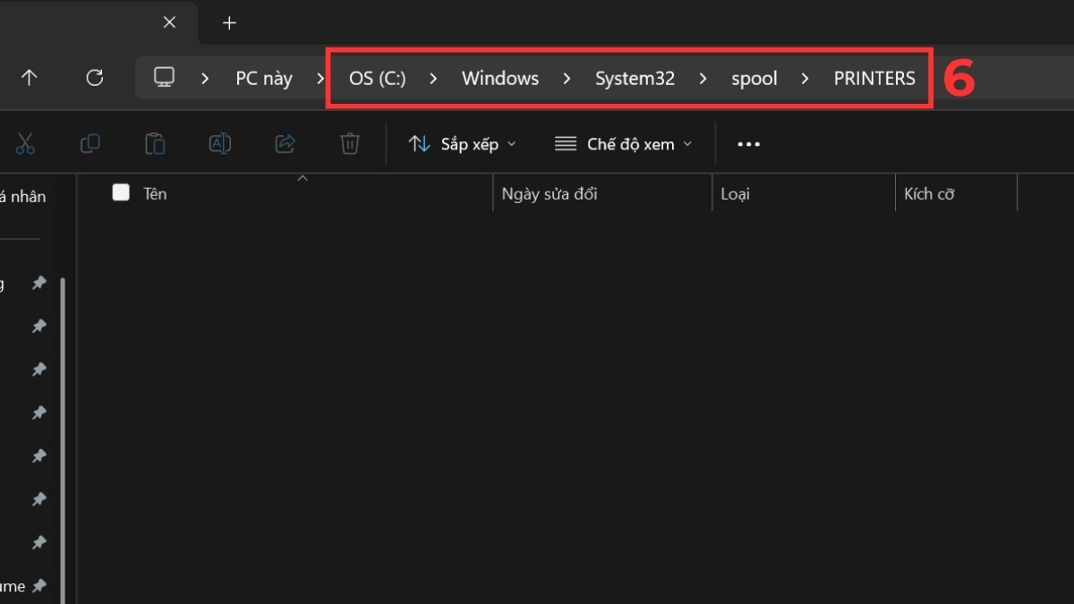 Xóa file spool thủ công bước 3