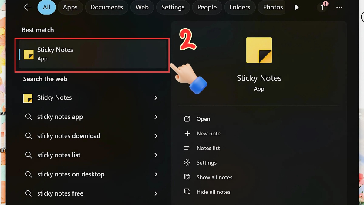 Mở Sticky Note Win 10