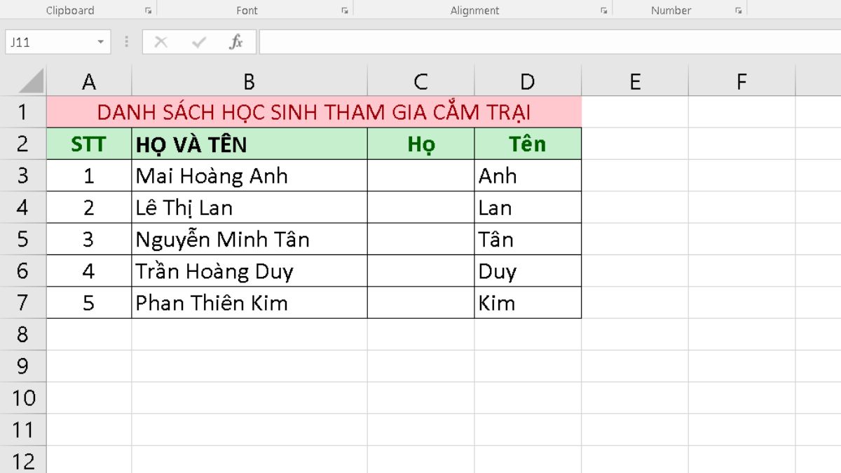 Lưu ý khi tách tên trong Excel