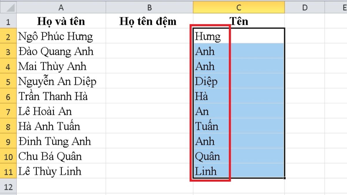 Cách tách tên trong Excel bằng Find and Replace - bước 4