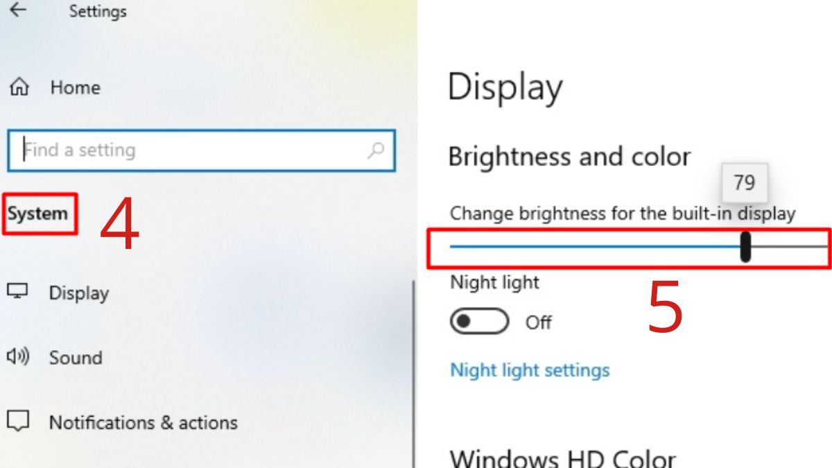 Tăng độ sáng màn hình laptop Dell trong Settings bước 3