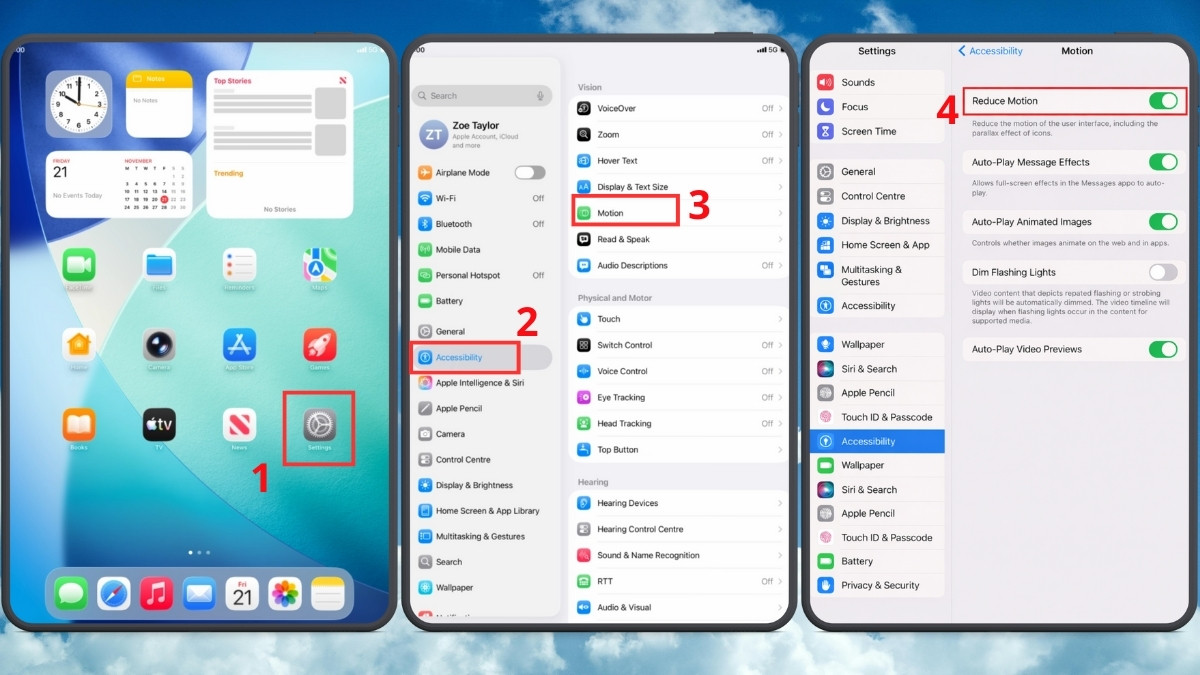 tăng tốc máy tính bảng iPadOS bằng tắt các hình ảnh động