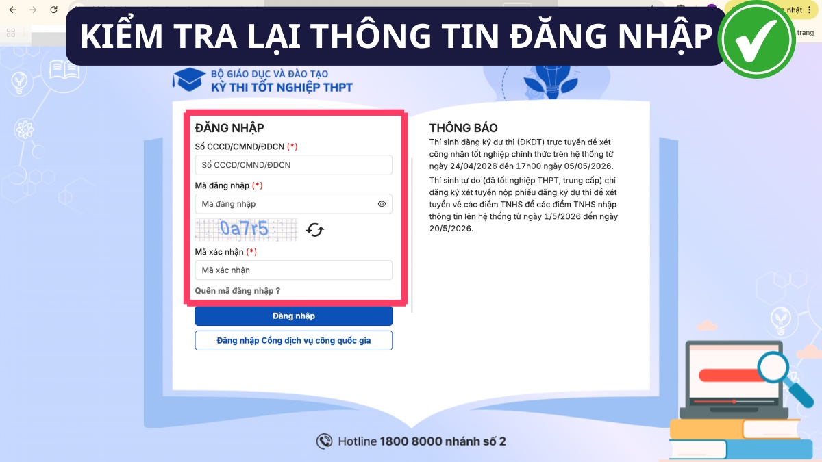 Kiểm tra lại thông tin đăng nhập