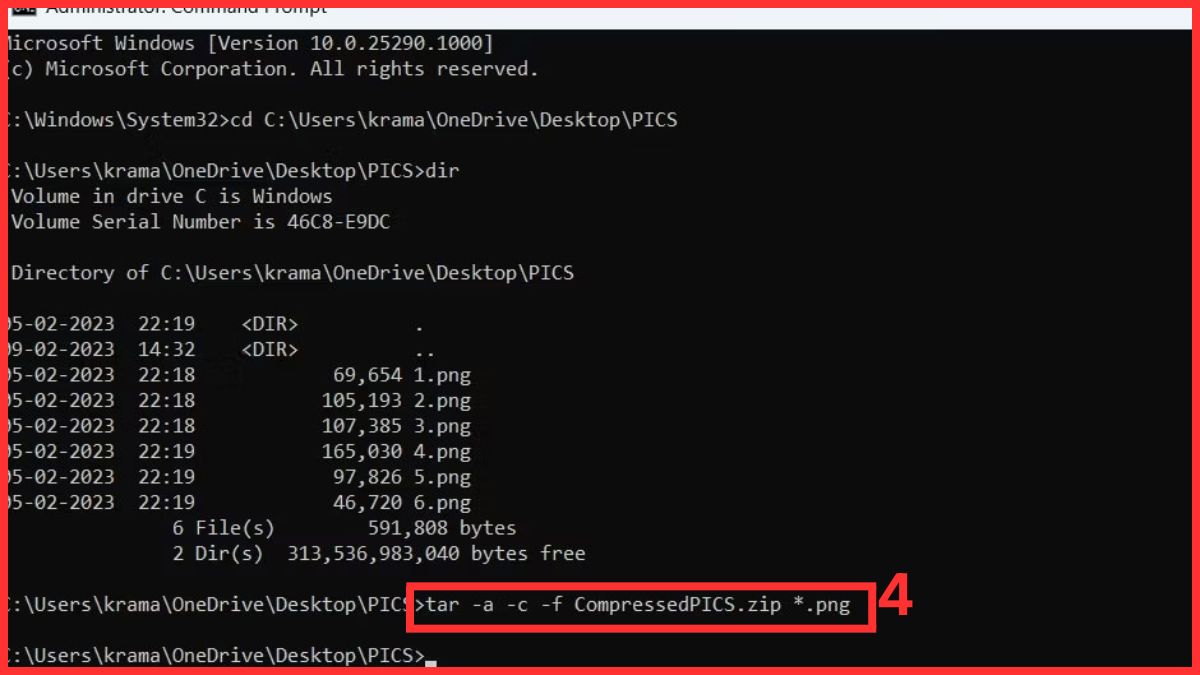 Cách tạo file ZIP trên máy tính Windows bằng conmmand prompt bước 4