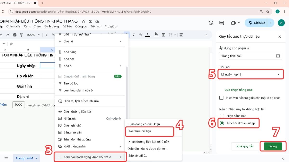 Cách tạo form nhập liệu trong Google Sheet bước 3