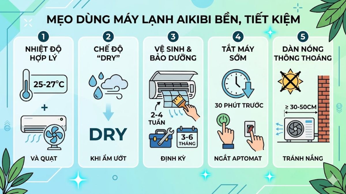 Mẹo sử dụng máy lạnh Aikibi bền và tiết kiệm điện