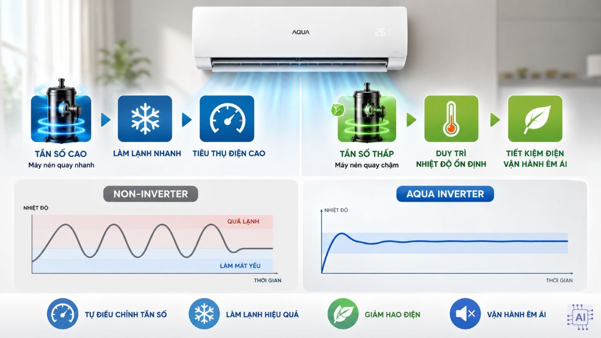 Tần số máy lạnh aqua ảnh hưởng thế nào đến hiệu suất làm lạnh?