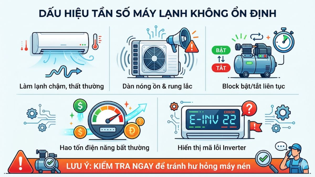 Các dấu hiệu cho thấy tần số máy lạnh aqua hoạt động không ổn định