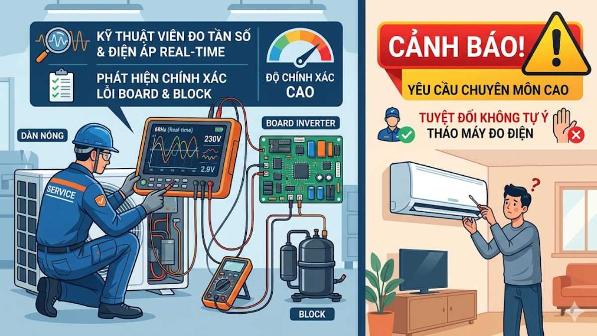 kiểm tra tần số máy lạnh Aqua bằng đồng hồ đo điện
