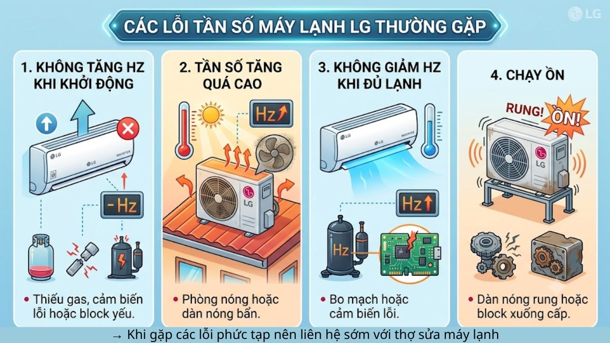 Những lỗi liên quan đến tần số máy lạnh LG thường gặp