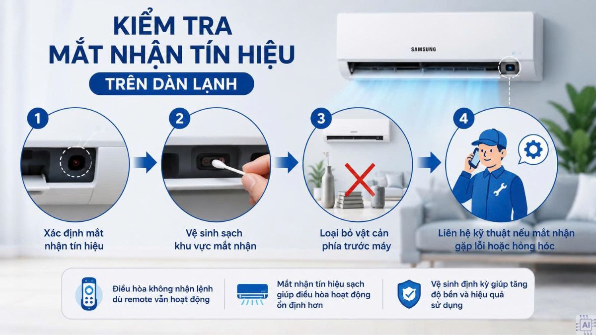 Kiểm tra mắt nhận tín hiệu trên dàn lạnh