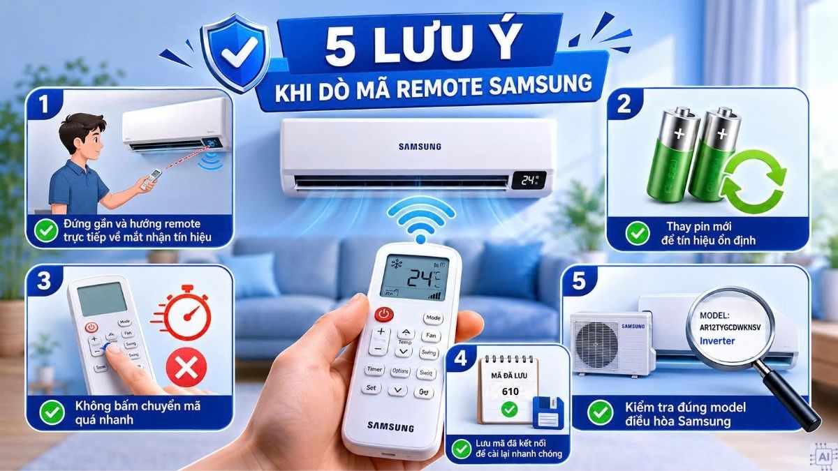 Lưu ý khi dò mã remote Samsung