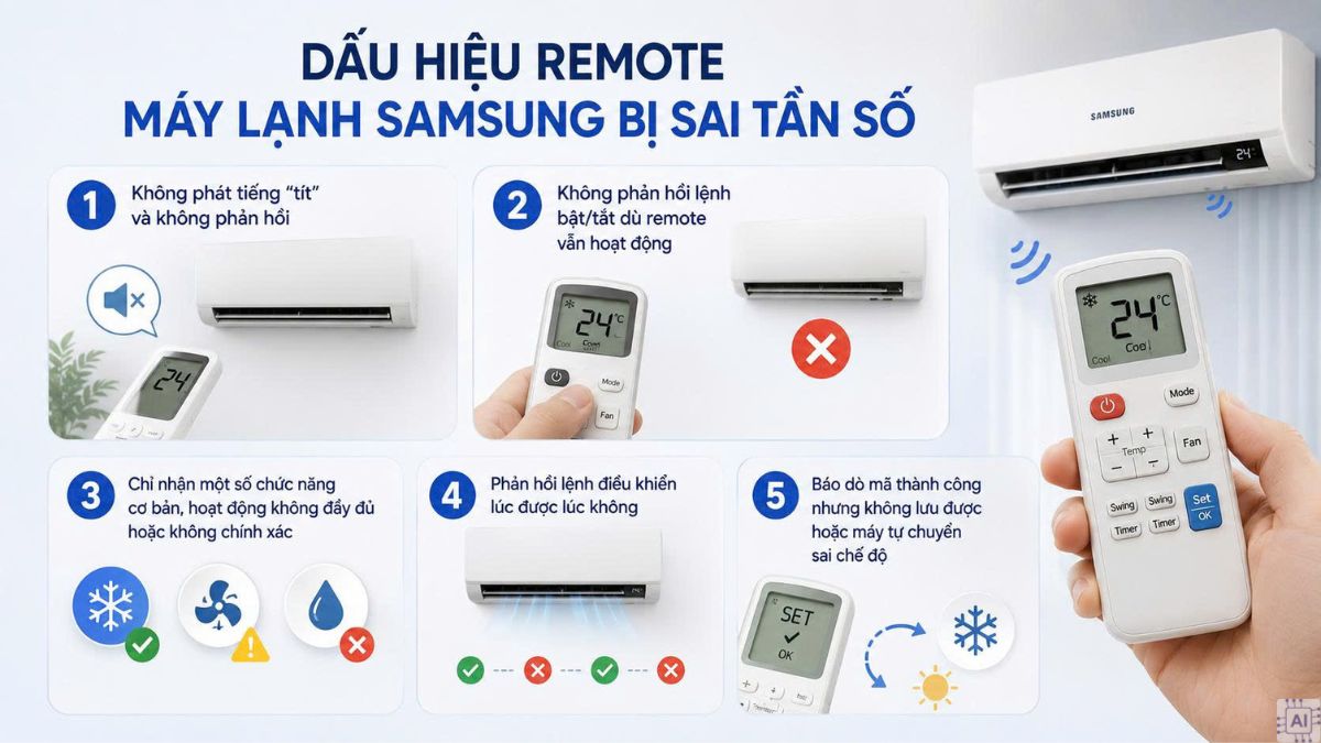 Dấu hiệu remote máy lạnh Samsung bị sai tần số
