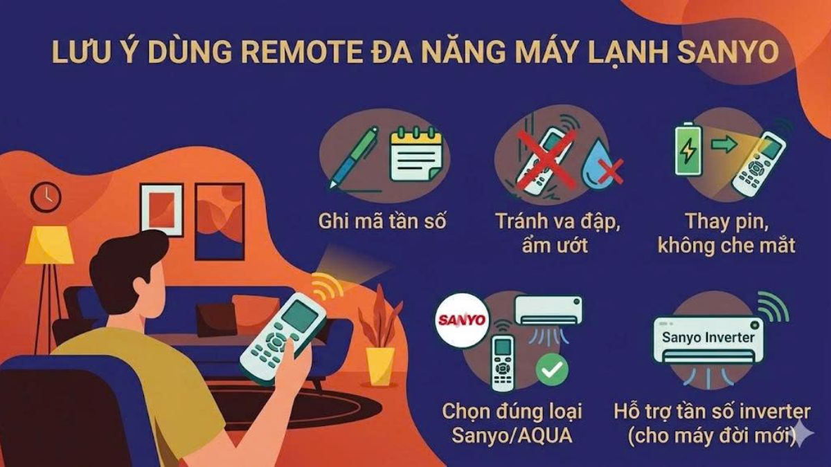 Lưu ý khi sử dụng remote đa năng cho máy lạnh Sanyo