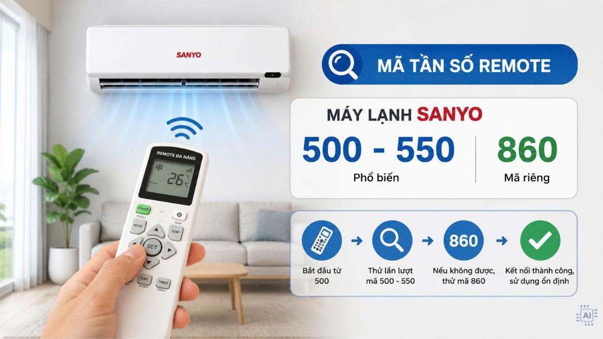 Máy lạnh Sanyo dùng mã tần số remote bao nhiêu?