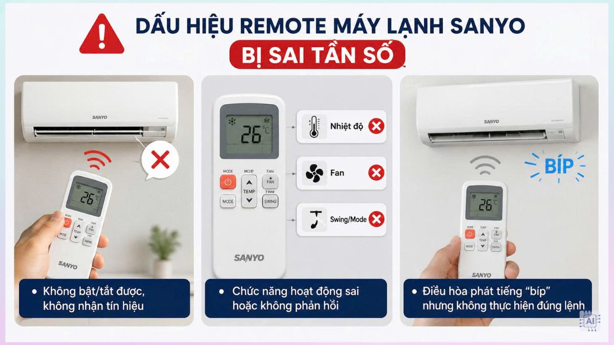 Dấu hiệu remote máy lạnh Sanyo bị sai tần số