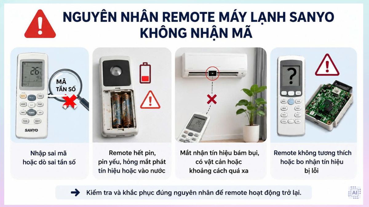 Nguyên nhân remote máy lạnh Sanyo không nhận mã